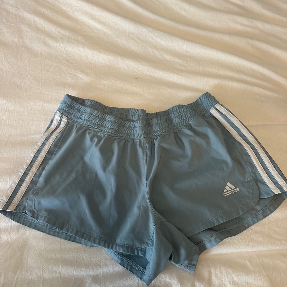 Adidas Women's Athletic Shorts in Blue with White Stripes